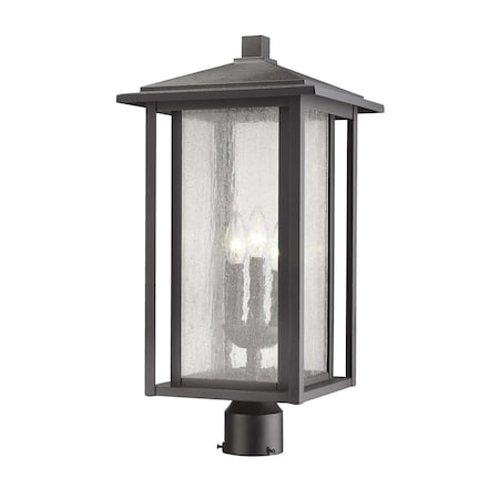 Z-Lite Aspen 3 Light Outdoor Post Mount Fixture, Black And Clear Seedy 554PHXLR-BK